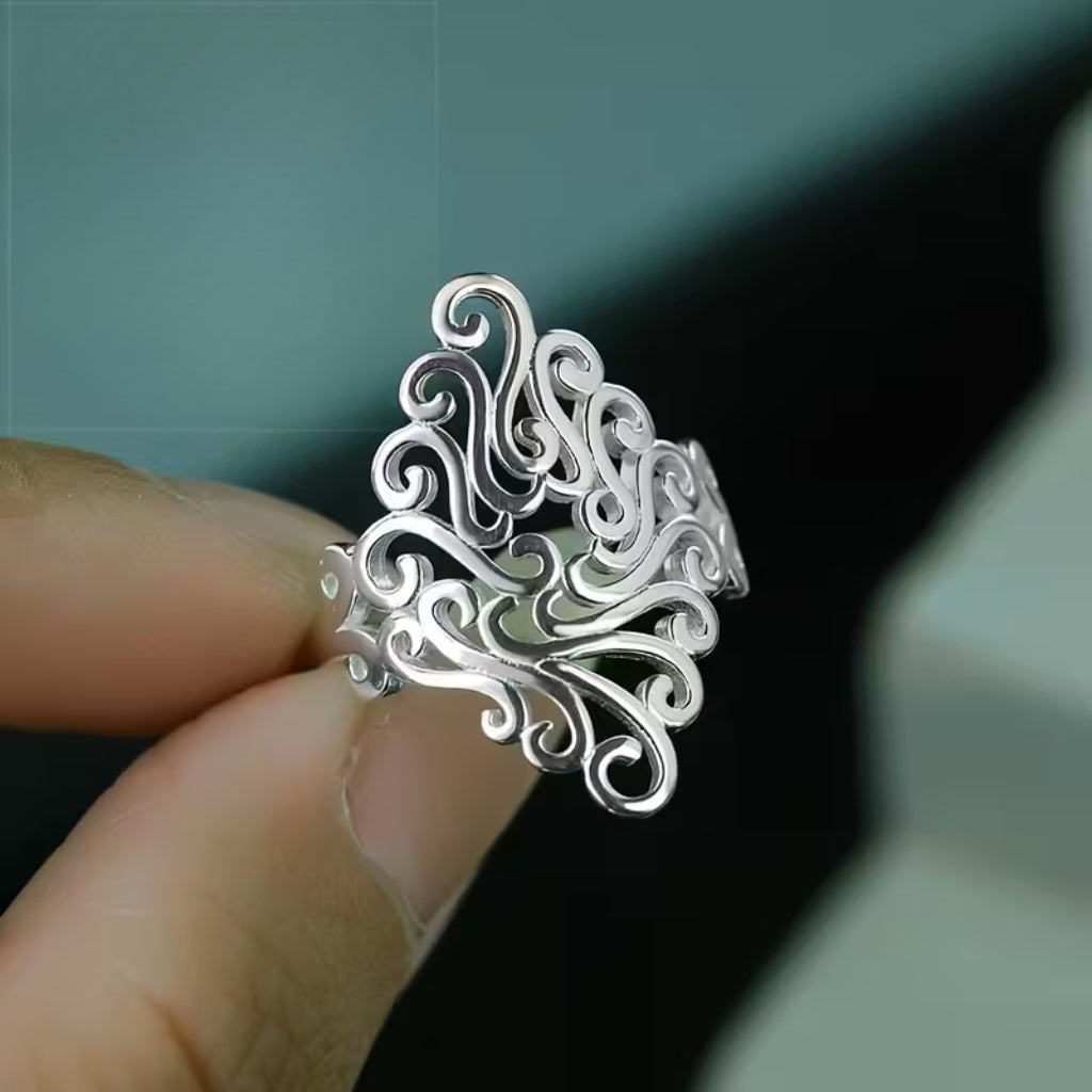 Silver-Tone Floral Filigree Ring