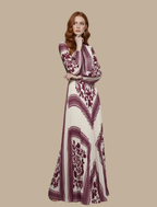Printed Mock Neck Long Sleeve Maxi Dress