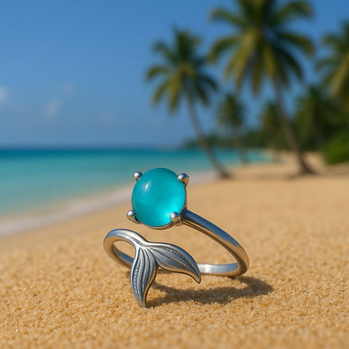 Adjustable Opal-Look Tail Silver-Tone Ring
