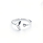 Adjustable 925 Sterling Silver Dolphin Tail Ring with Zirconia
