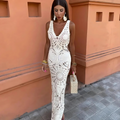 Lace Deep V-Neck Maxi Dress With Side Cut-Outs