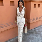 Lace Deep V-Neck Maxi Dress With Side Cut-Outs