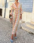 Loose V-Neck Long Sleeve Blouson Maxi Dress