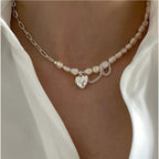 Asymmetric Pearl Necklace with Heart Detail