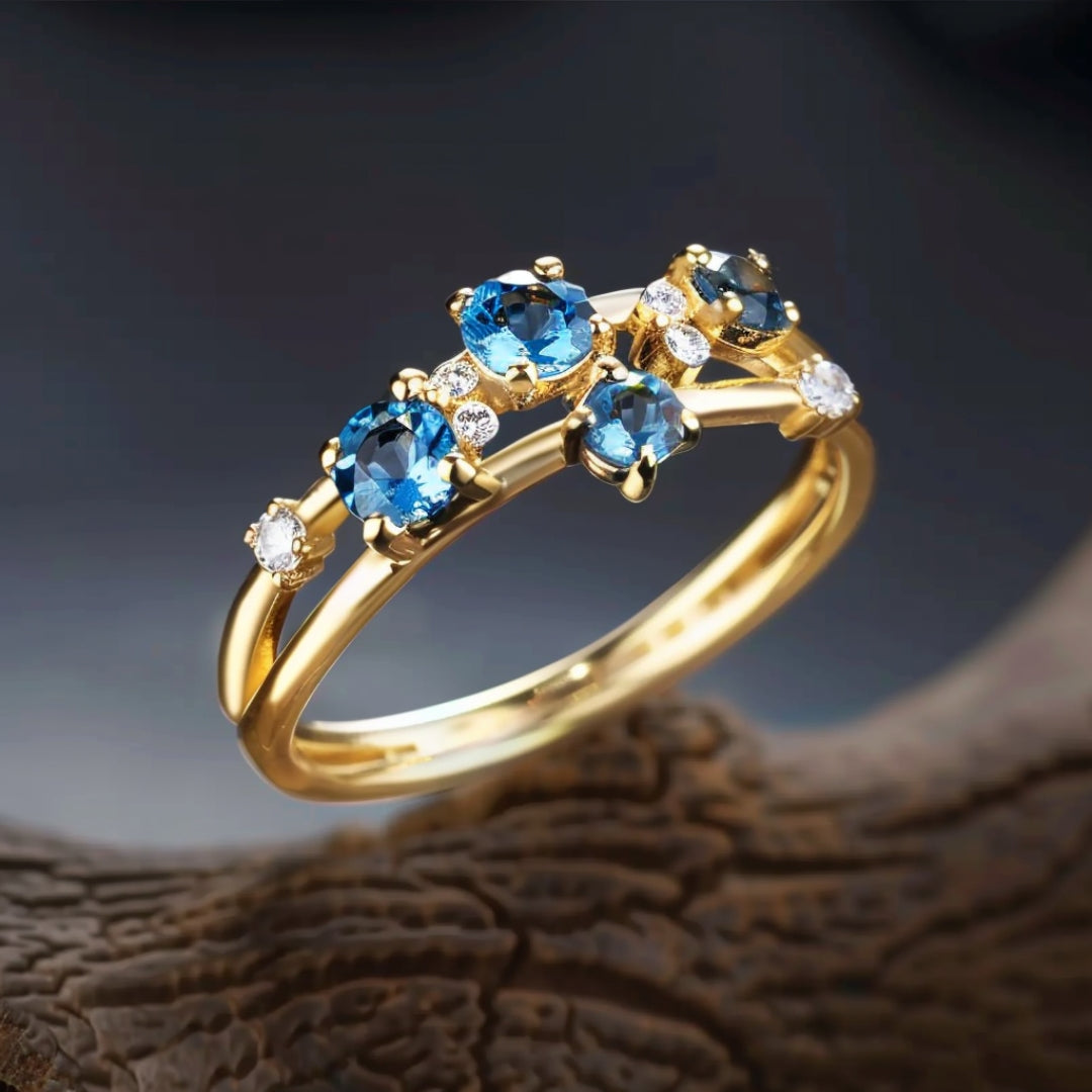 Inlaid Blue Crystal Gold-Tone Ring