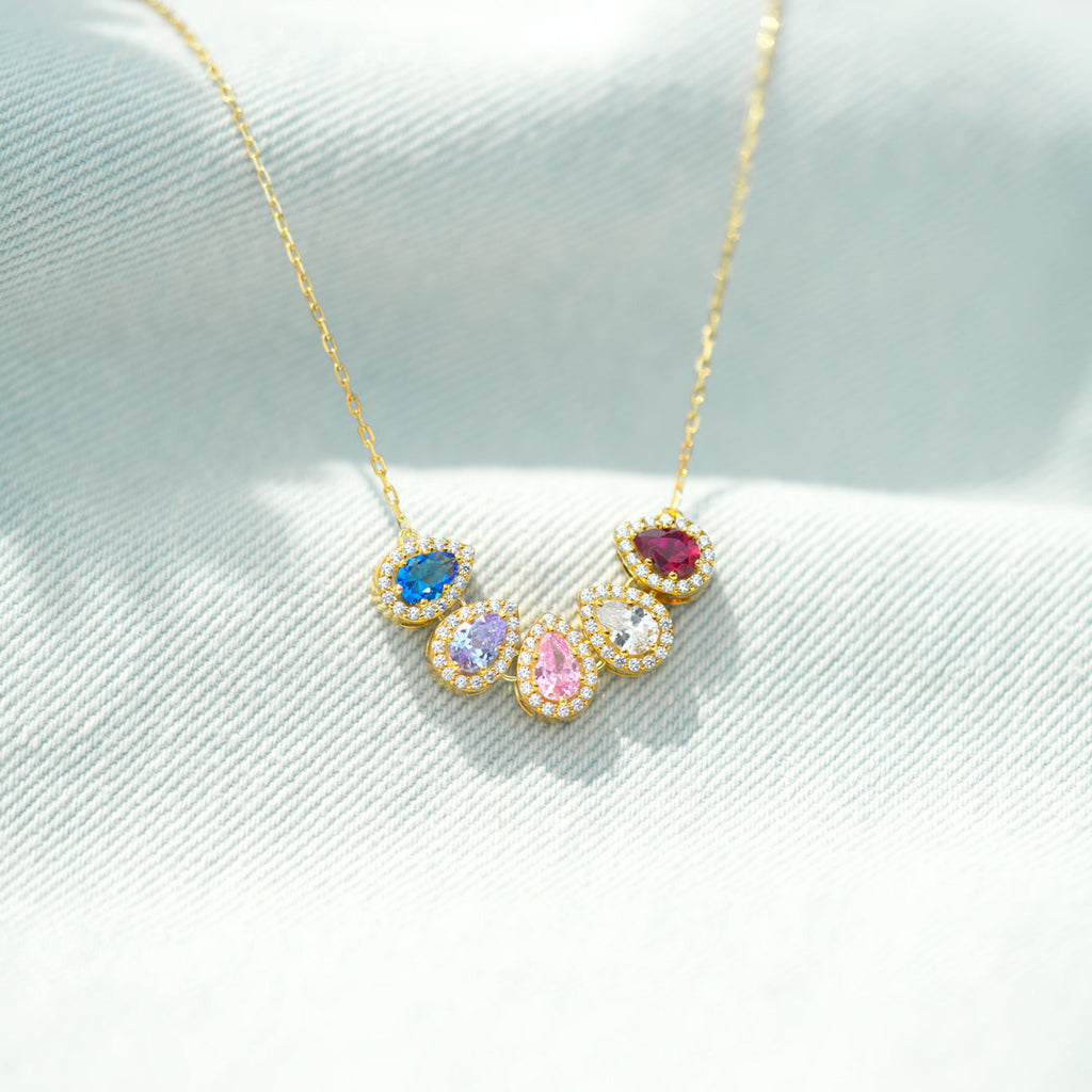 Druppelketting met geboortestenen van het gezin