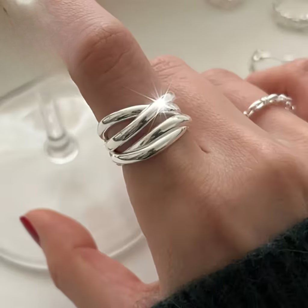 Verstelbare boho zilverkleurige ring