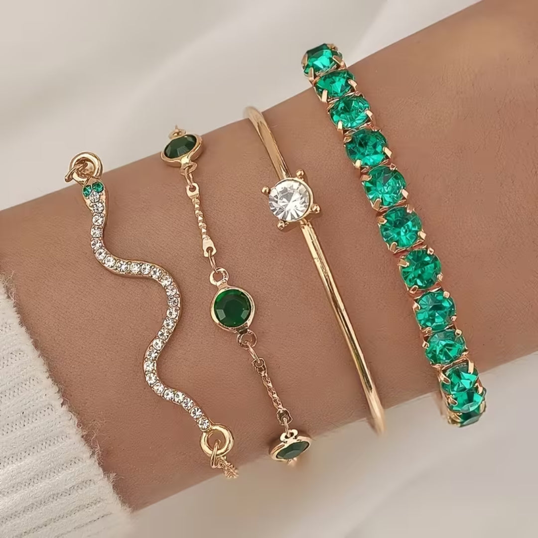 Emerald-Look Tennis Bracelet Stack