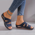 Faux Leather Open-Toe Wedge Heel Sandals with Floral Stitching