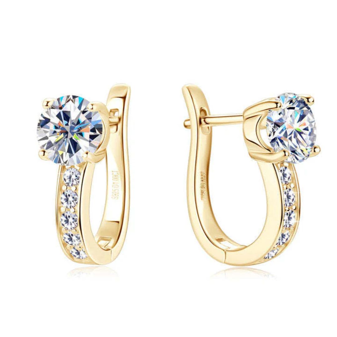 Zirconia Solitaire Hinged Hoop Earrings in Gold Tone