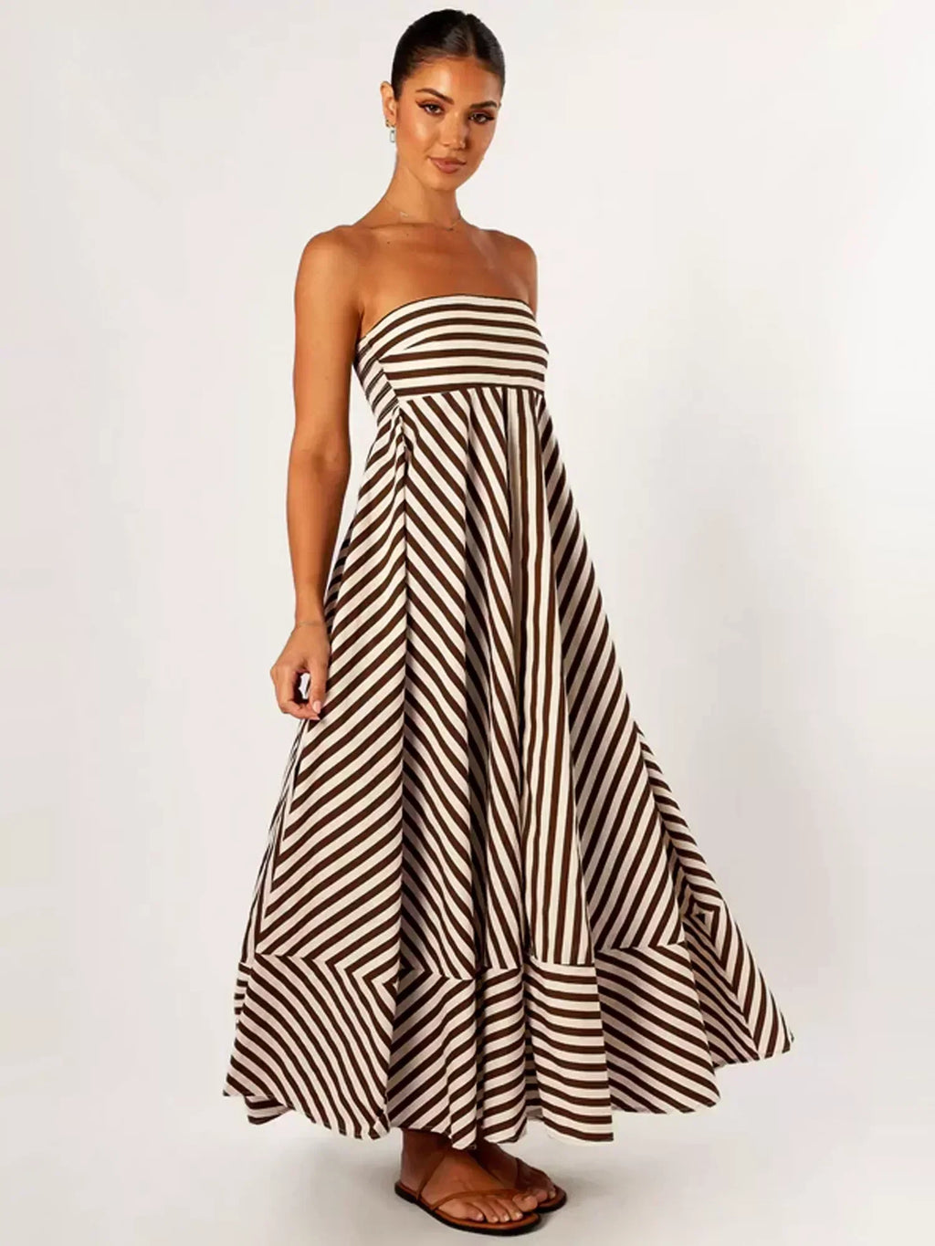 Vertical Stripe Strapless Loose-Fit Maxi Dress