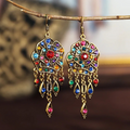 Vintage-Style Colourful Beaded Fringe Chandelier Earrings