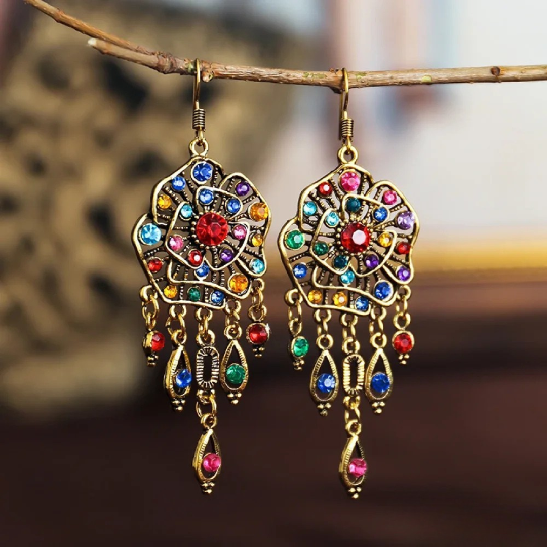 Vintage-Style Colourful Beaded Fringe Chandelier Earrings