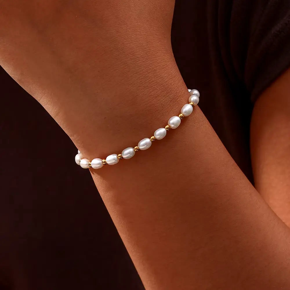 Pearl and Gold-Tone Chain Bracelet with Charm