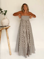 Vertical Stripe Strapless Loose-Fit Maxi Dress