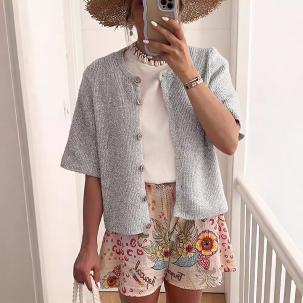 Short Sleeve Knit Cardigan with Lightweight Summer Drape