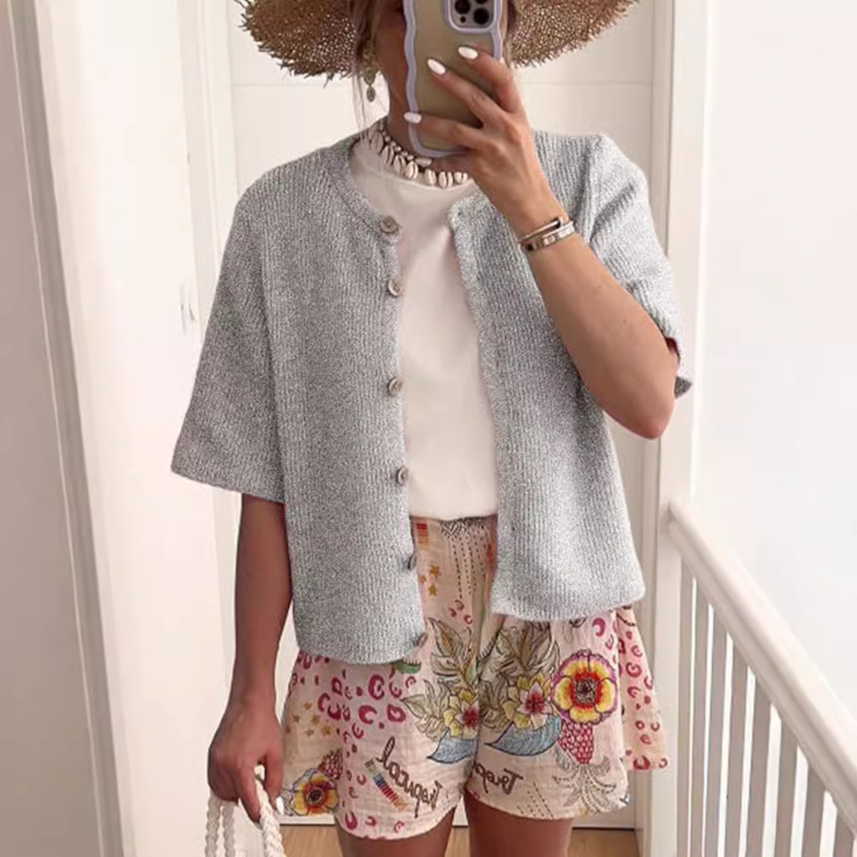 Short Sleeve Knit Cardigan with Lightweight Summer Drape