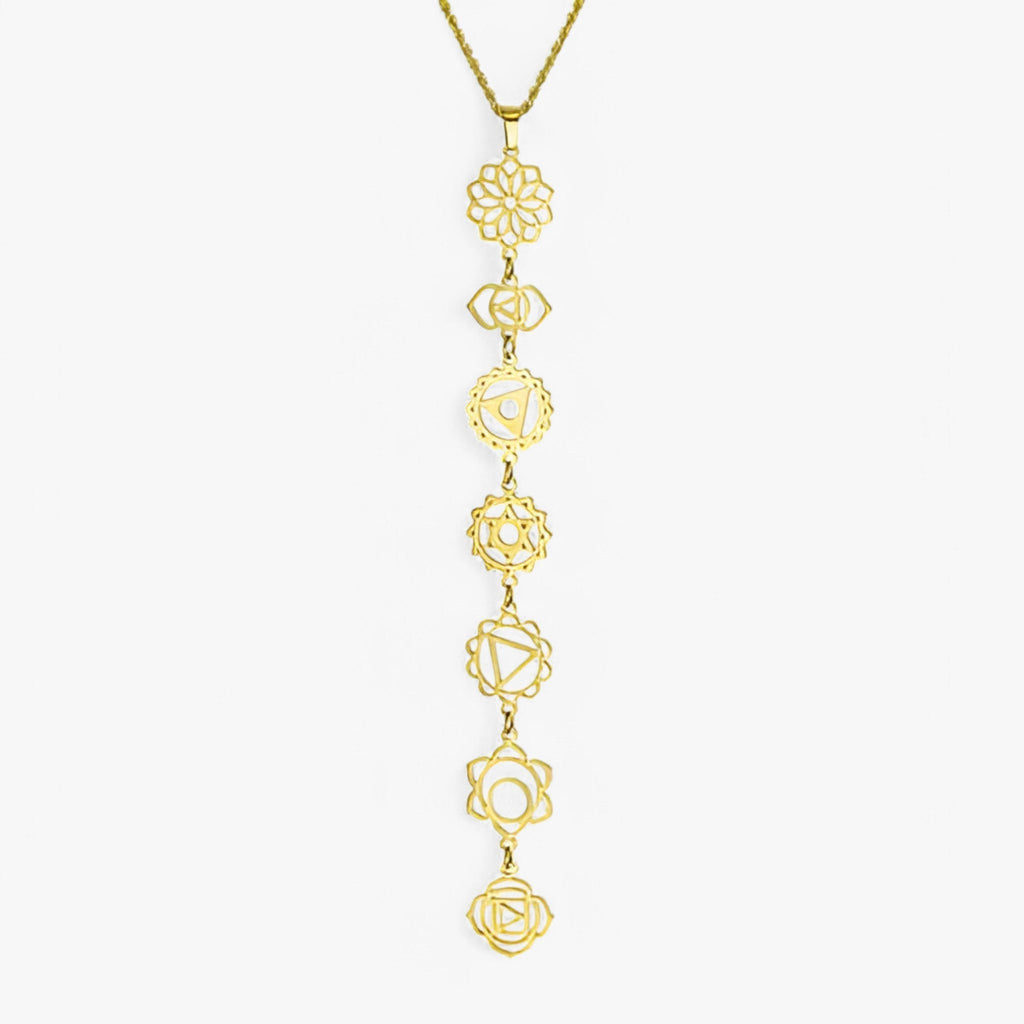 Ketting met zeven stenen en goudkleurige hanger