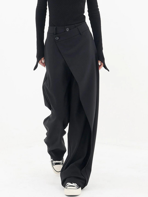 Asymmetric Wrap Wide-Leg Trousers