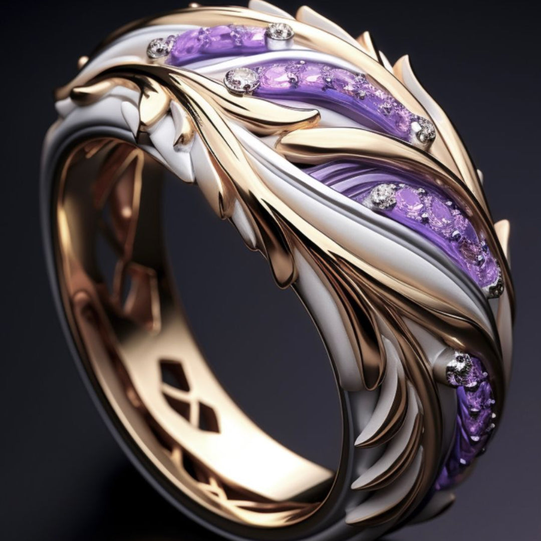 Amethyst-Look Leaf Wave Ring