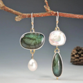 Vintage-Style Labradorite-Look and Pearl Mismatched Earrings