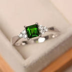 Emerald-Look Solitaire Silver-Tone Ring