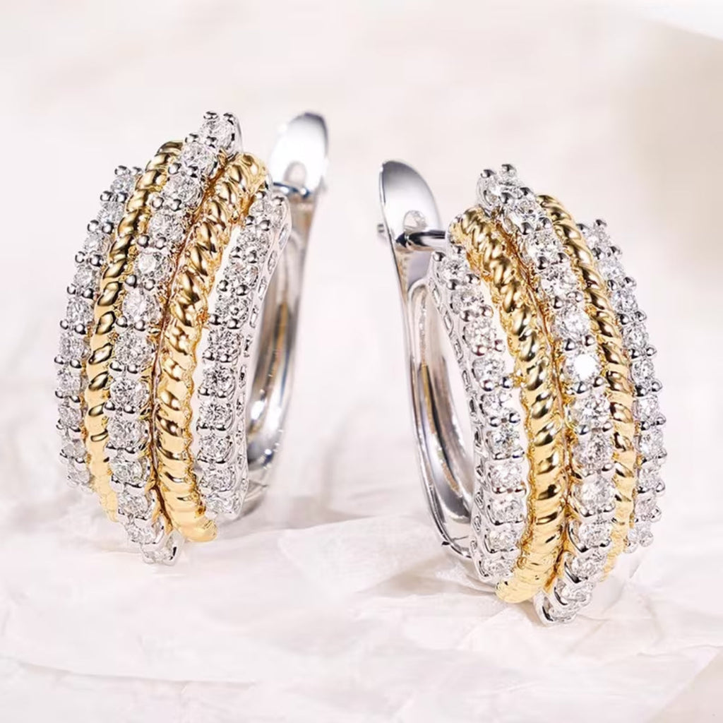 Two-Tone Pavé Rope Huggie Earrings