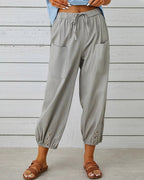 Cropped Trousers with a Drawstring Waistband