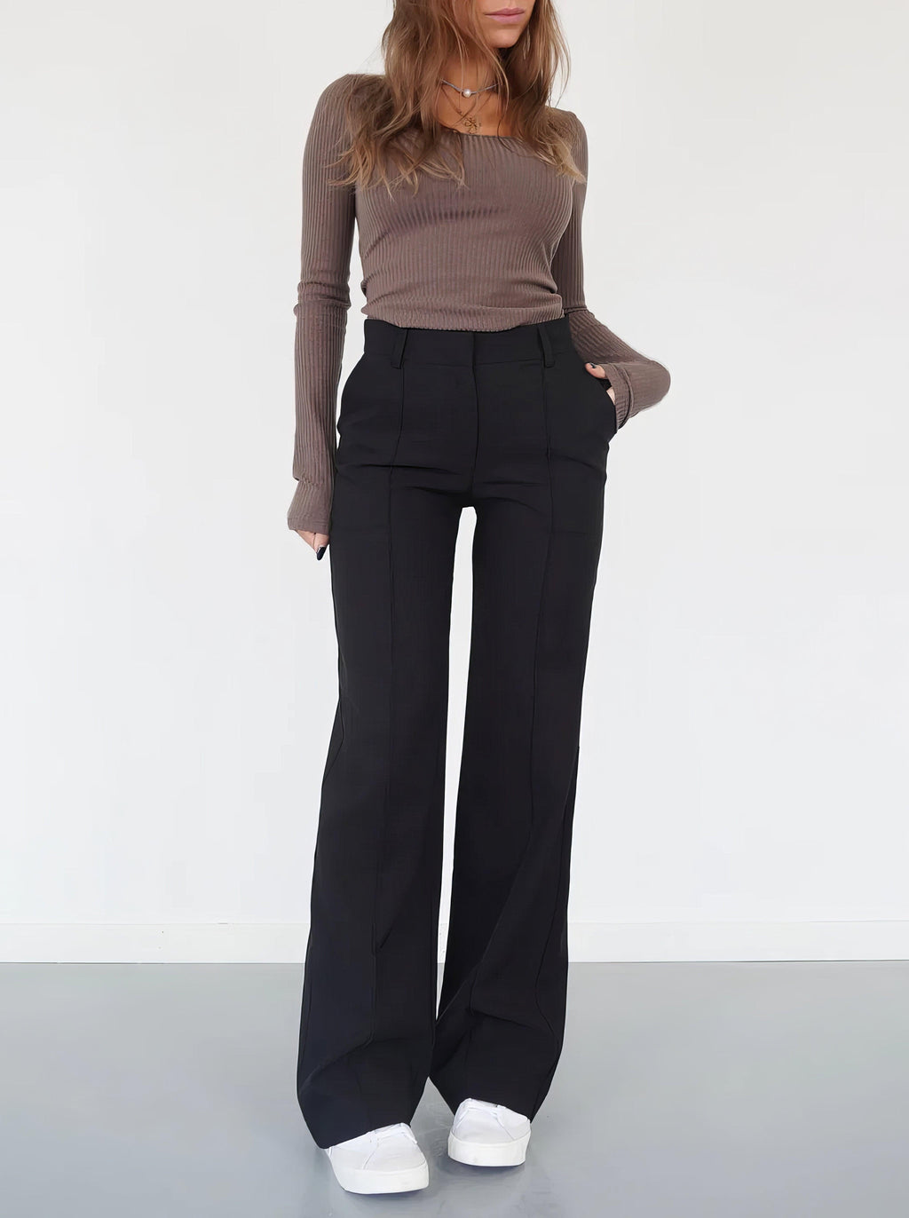 Women's Wide-Leg Trousers with Front Seam Detail
