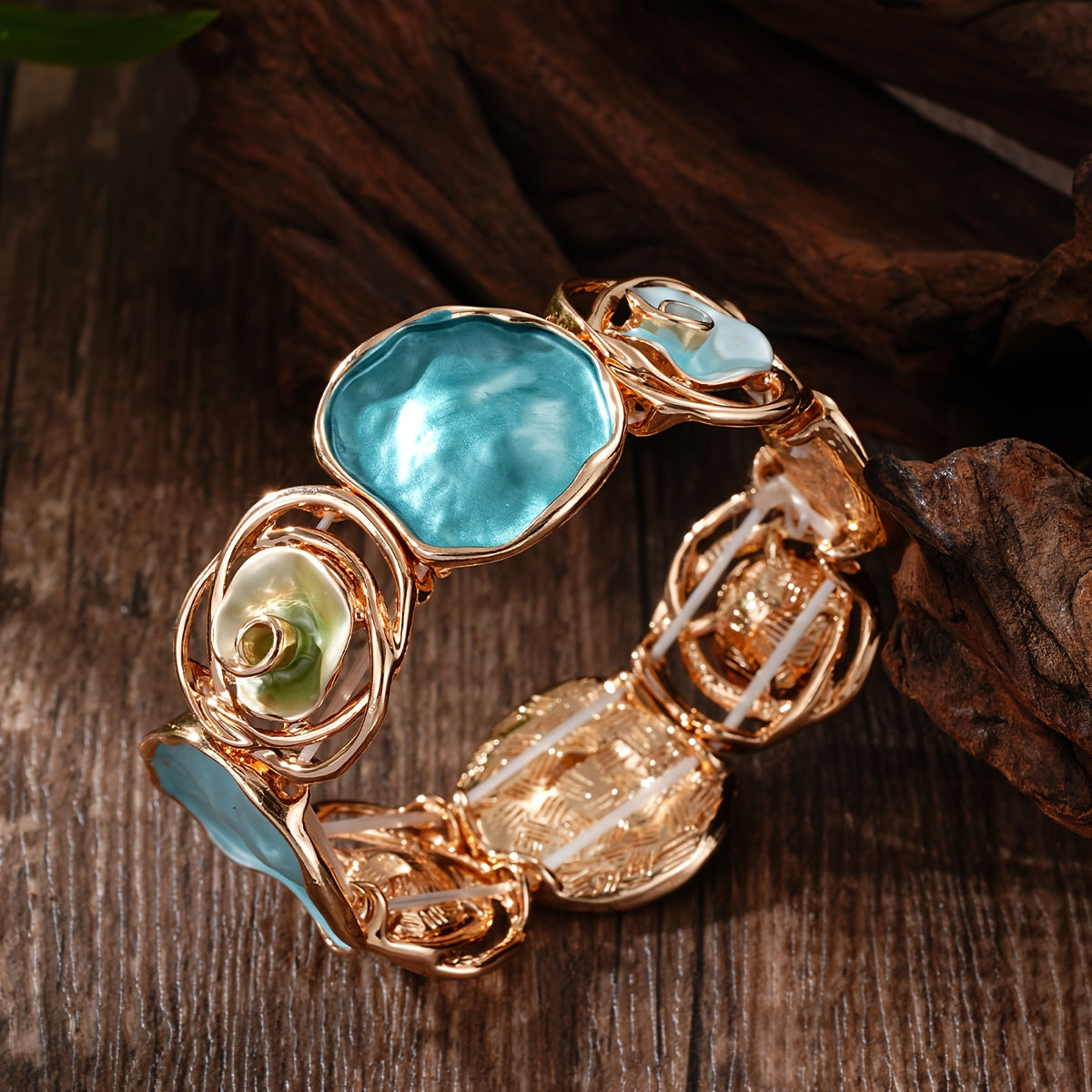 Bohemian Round Flower Geometric Stretch Cuff Bracelet