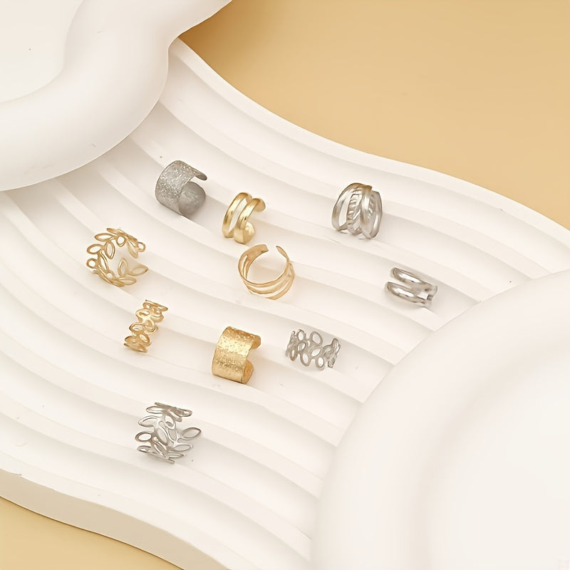 Five-Piece Vintage C-Shaped Clip-On Earring Set