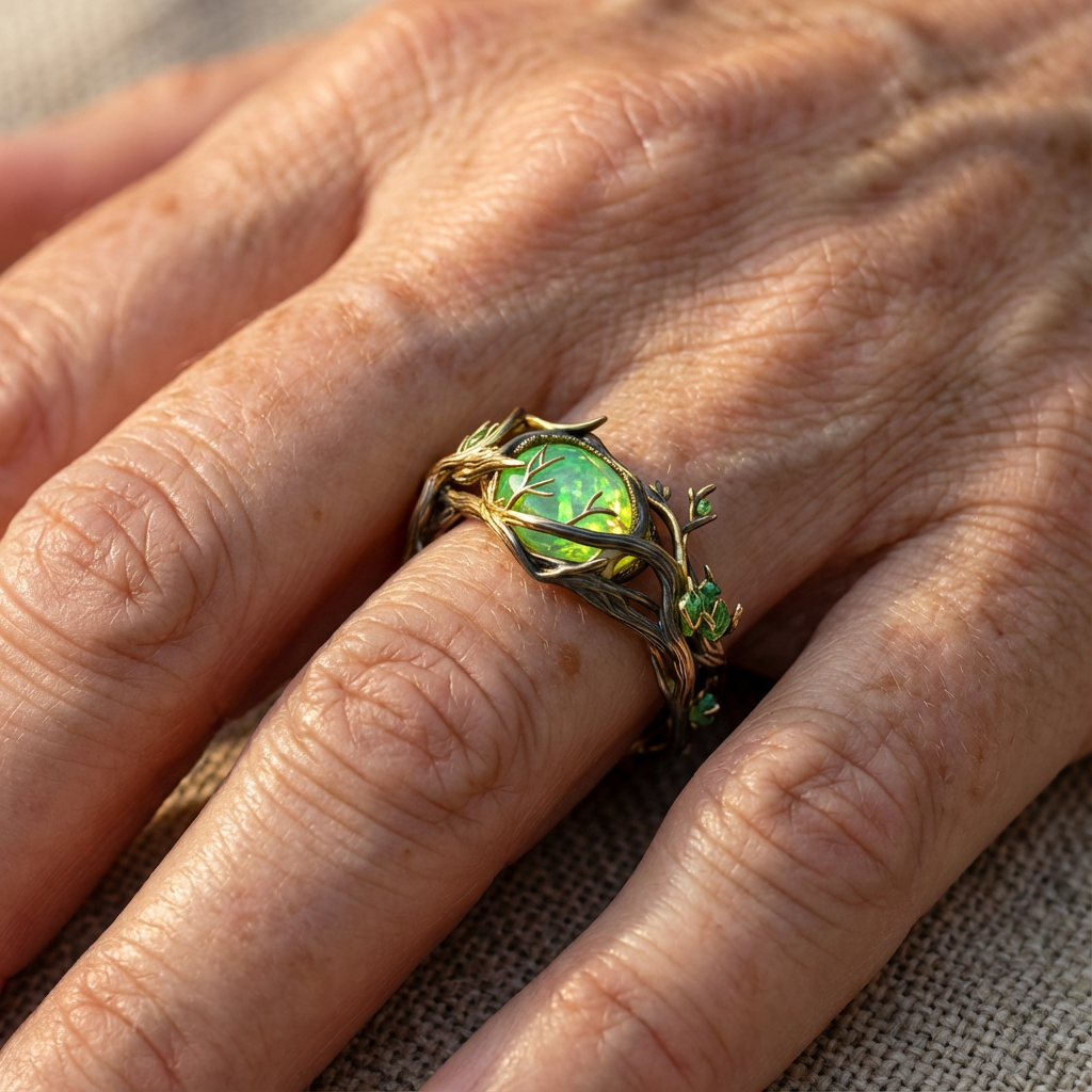 Natuurring met groene opaallook