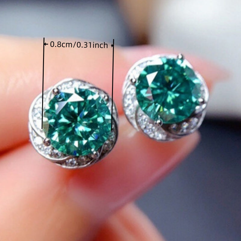 Sparkling Green Zirconia Flower Stud Earrings