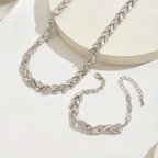 Silver-Tone Leaf Chain Necklace and Bracelet Set