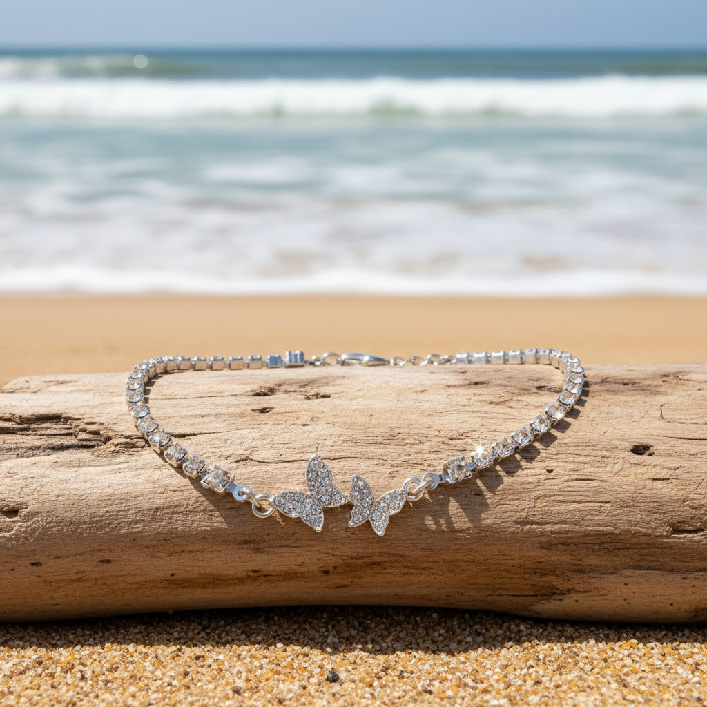 Rhinestone Butterfly Bracelet in Silver Tone