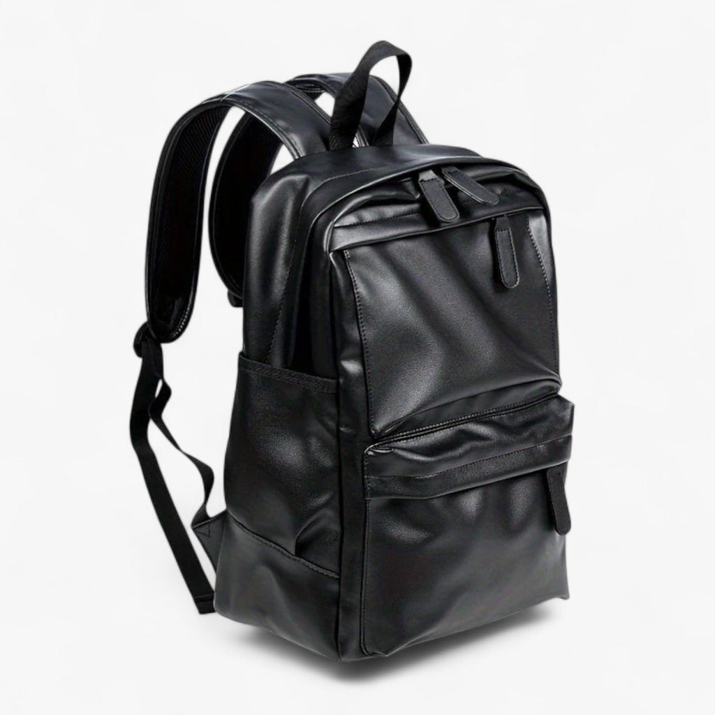 Men's Water-Repellent Black PU Backpack for Commuting