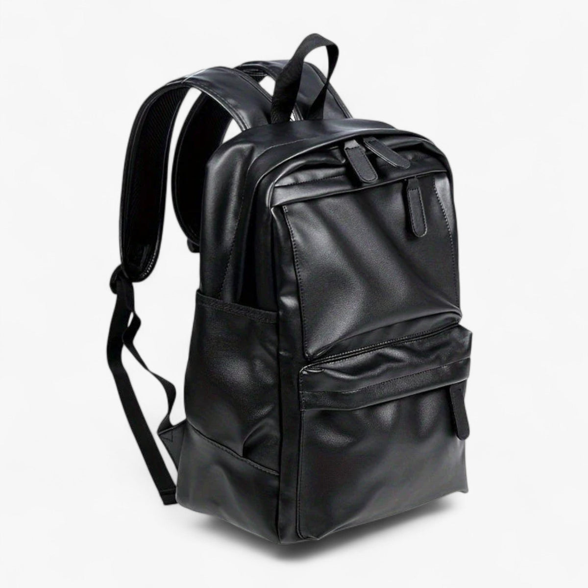Men's Water-Repellent Black PU Backpack for Commuting
