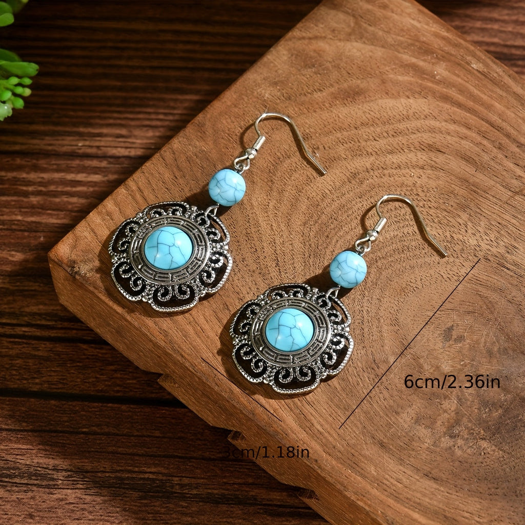 Bohemian Filigree Flower Turquoise Drop Earrings