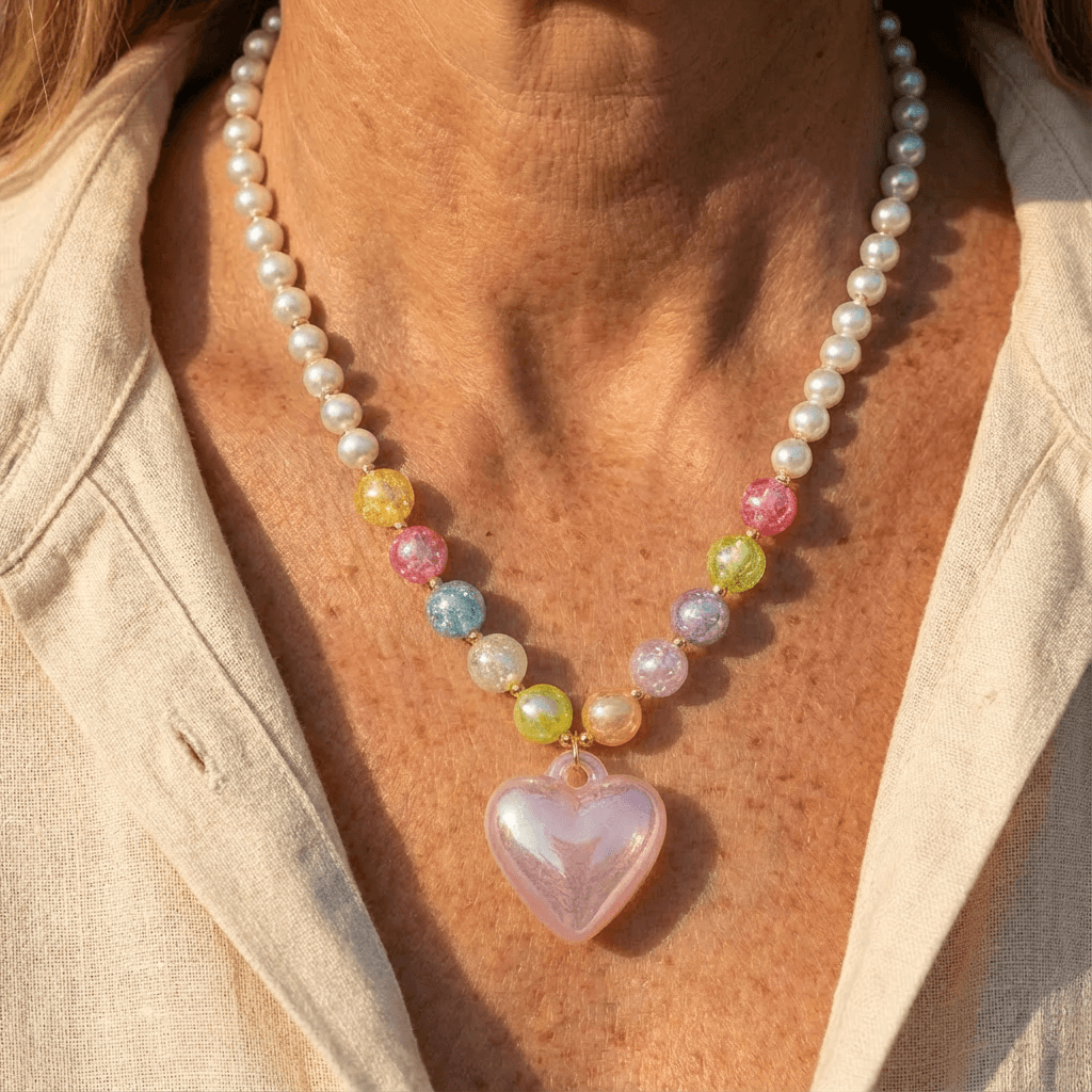 Handmade Bohemian Beaded Acrylic Heart Necklace