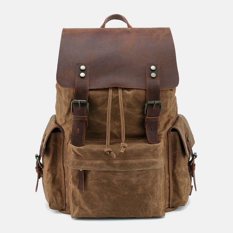 Retro Canvas and Genuine Leather Laptop Backpack