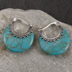 Turquoise Crescent Silver-Plated Hoop Earrings