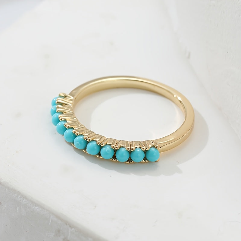 Bohemian Turquoise Beaded Gold-Plated Band Ring
