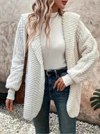 Fluffy Fleece Cardigan with Hood and Open Front Styling
