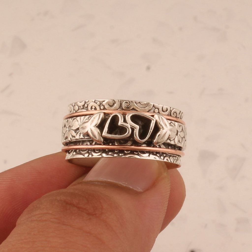 Vintage-Style Butterfly Heart Silver-Plated Spinner Ring