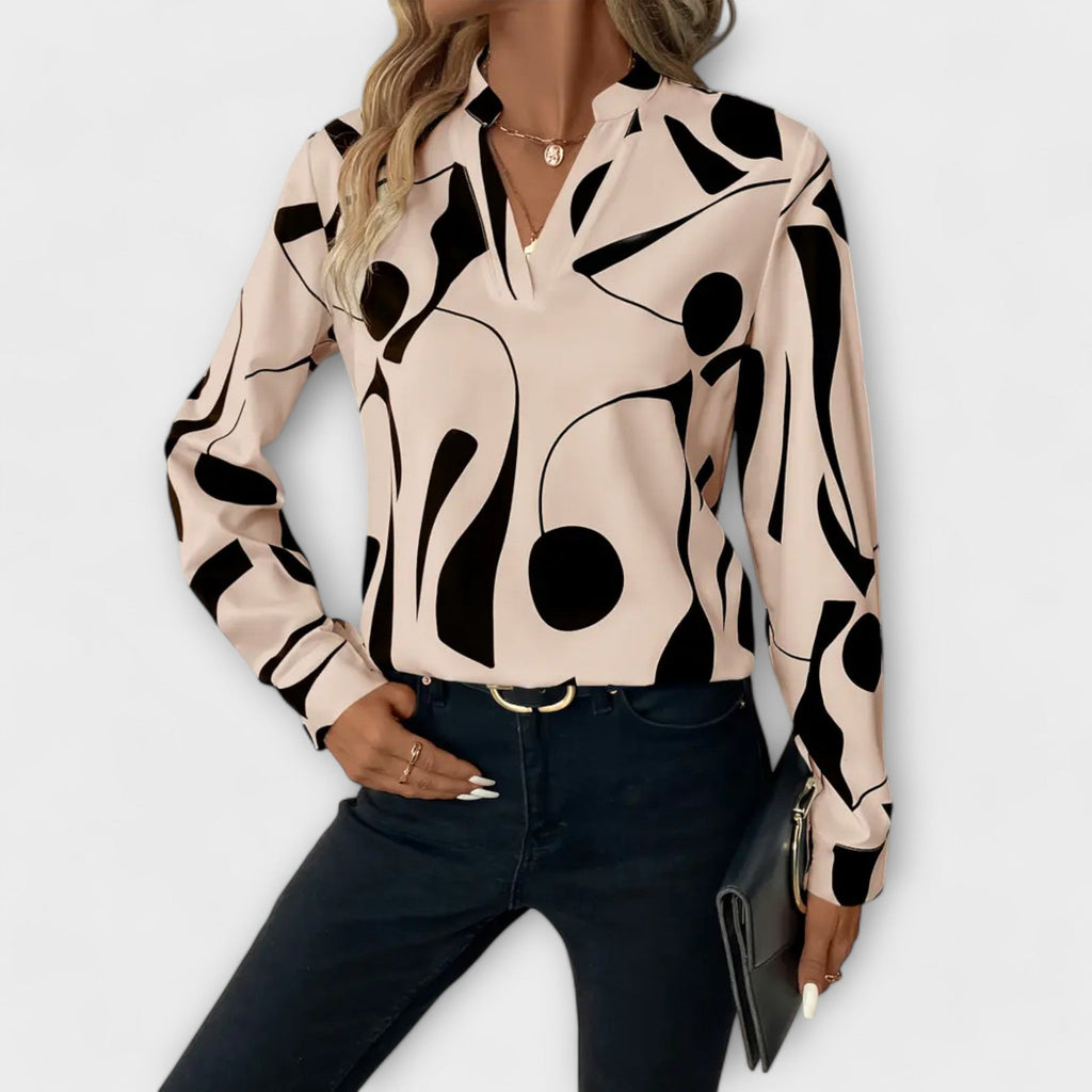 Lichte blouse met geometrische print, V-hals en lange mouwen