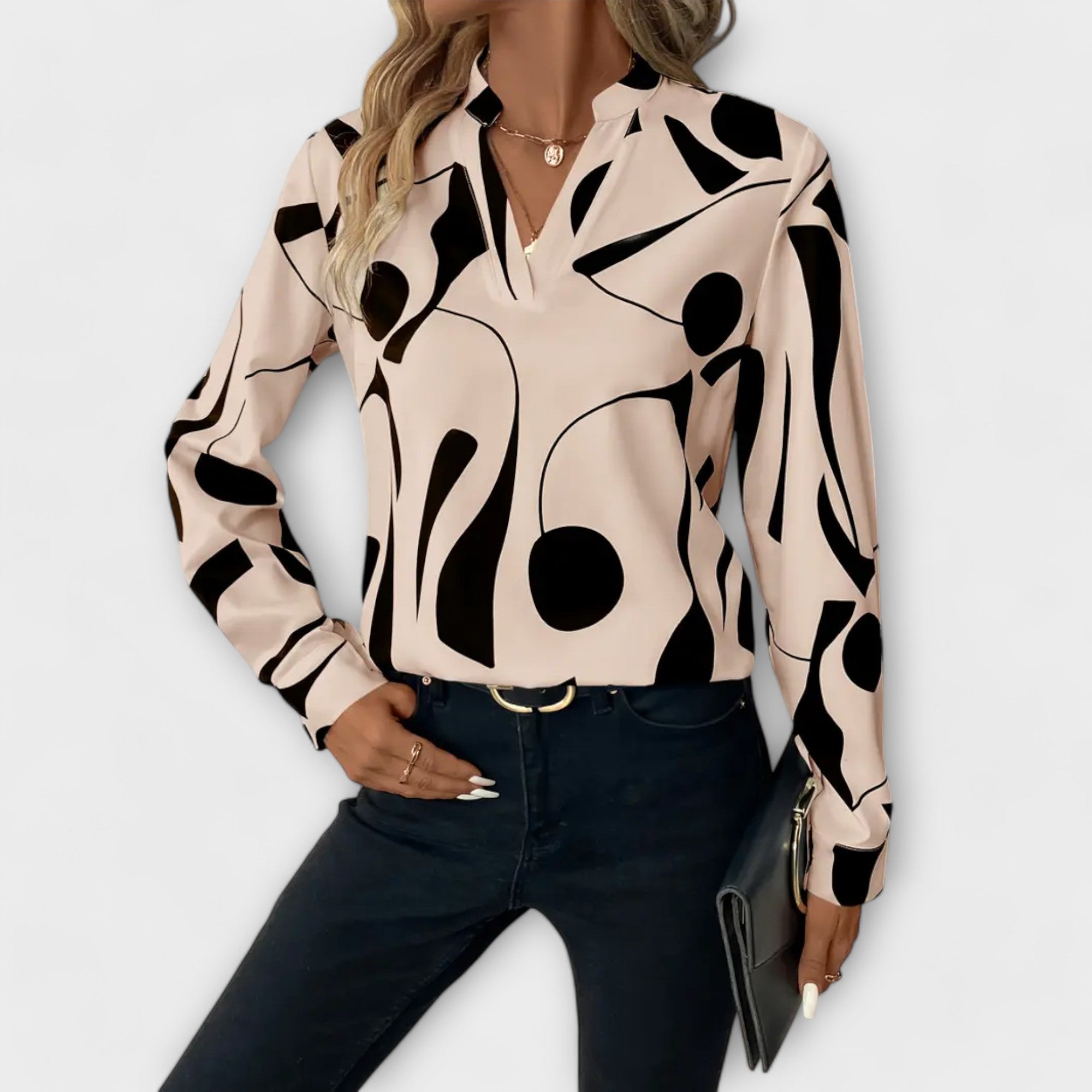 Lichte blouse met geometrische print, V-hals en lange mouwen