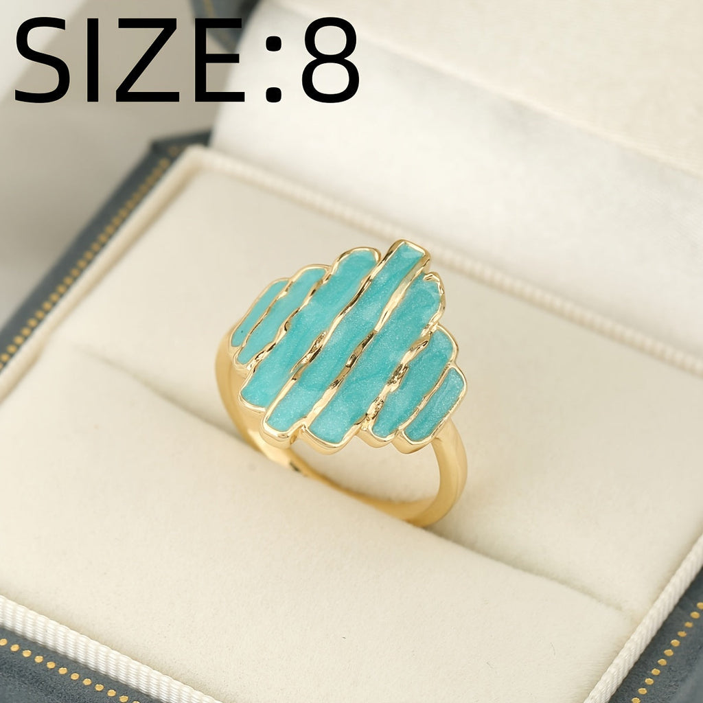 Bohemian Painted Irregular Rock-Edge Mint Green Ring