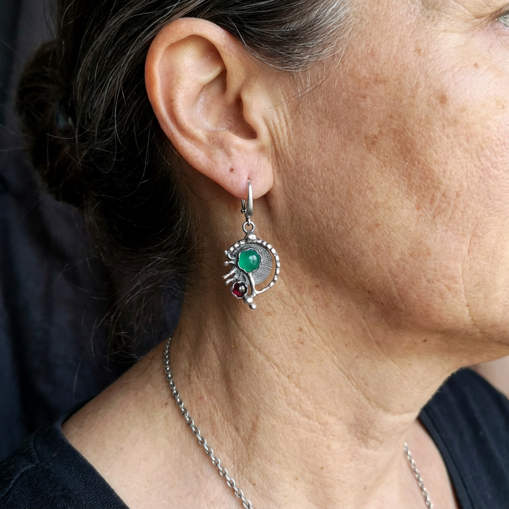 Bohemian Green Zirconia Silver-Plated Drop Earrings