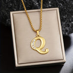 Crystal Accent Initial Necklace in Gold Tone