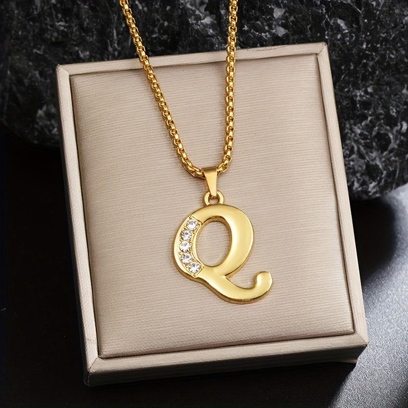 Crystal Accent Initial Necklace in Gold Tone